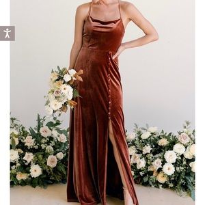 Revelry Billie Velvet Bridesmaid dress in Romantic Rose